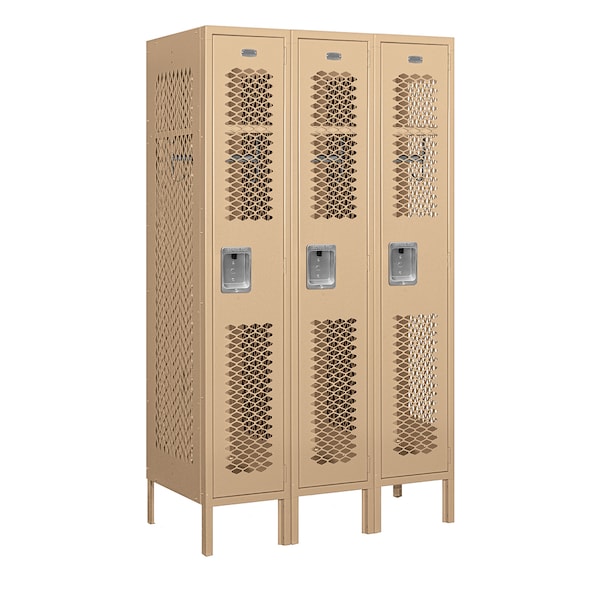 Salsbury Industries 1 Tier Vented Locker, 36"Wx66"Hx18"D, 3 Door, Tan, Unassembled 71358TN-U - main